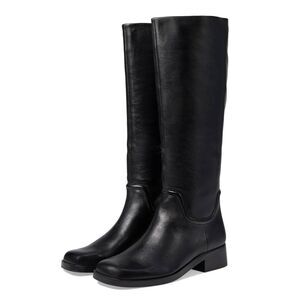 Vince Leather Tall Boots Black Block Heel Size 8.5 Almond Toe NEW